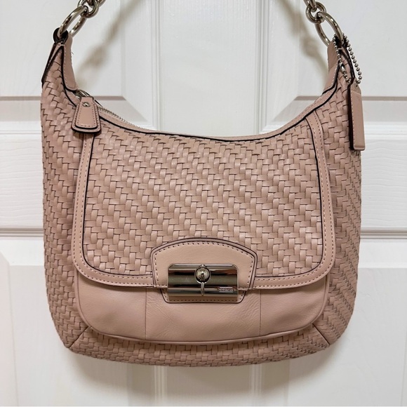 Coach Kristin Woven Leather Hobo Shoulder Bag Tuberose Pink - Picture 3 of 12